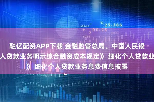融亿配资APP下载 金融监管总局、中国人民银行联合发布《个人贷款业务明示综合融资成本规定》 细化个人贷款业务息费信息披露